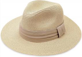 img 4 attached to DRESHOW Women Straw Panama Hat Fedora Beach Sun Hat Wide Brim Straw Roll Up Hat UPF 50+