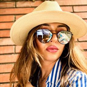 img 3 attached to DRESHOW Women Straw Panama Hat Fedora Beach Sun Hat Wide Brim Straw Roll Up Hat UPF 50+
