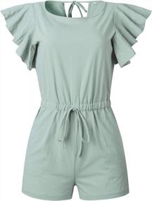 img 1 attached to Stay Comfy & Chic With Angashion'S Ruffle Cap Sleeve Jumpsuit - Complete With Belt & Hollow Back Design