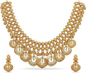 img 4 attached to Tarinika Antique Gold Plated Necklace Earrings Women's Jewelry - Jewelry Sets