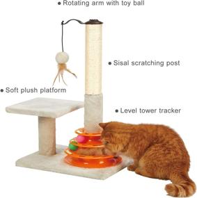 img 1 attached to 🐱 PEEKAB Cat Scratching Post - Tall Sisal Scratcher Tree for Indoor Cats and Kittens with Cat Tracks Toy Balls - 25 inches (Beige)