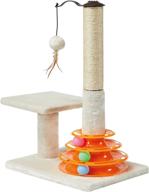 🐱 peekab cat scratching post - tall sisal scratcher tree for indoor cats and kittens with cat tracks toy balls - 25 inches (beige) logo