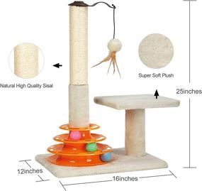 img 3 attached to 🐱 PEEKAB Cat Scratching Post - Tall Sisal Scratcher Tree for Indoor Cats and Kittens with Cat Tracks Toy Balls - 25 inches (Beige)