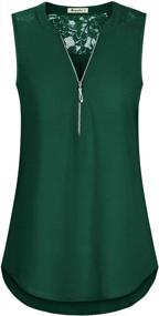 img 4 attached to Women'S Chiffon Blouse - Moyabo Lace Patchwork Sleeveless V Neck Zip Up Tank Top