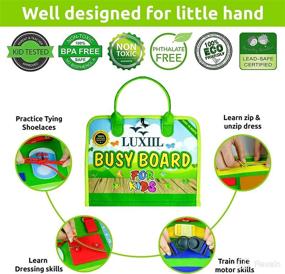 img 3 attached to 🧩 LUXIIL 3-in-1 Busy Board Montessori Toys for Toddlers - Ideal Gifts for 1-5 Year Old Boys & Girls. Travel-friendly Sensory Activity Boards Promoting Basic Dress Skills. Perfect for Plane & Car Use (Green)