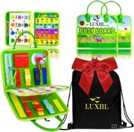 🧩 luxiil 3-in-1 busy board montessori toys for toddlers - ideal gifts for 1-5 year old boys & girls. travel-friendly sensory activity boards promoting basic dress skills. perfect for plane & car use (green) logo