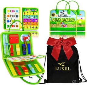 img 4 attached to 🧩 LUXIIL 3-in-1 Busy Board Montessori Toys for Toddlers - Ideal Gifts for 1-5 Year Old Boys & Girls. Travel-friendly Sensory Activity Boards Promoting Basic Dress Skills. Perfect for Plane & Car Use (Green)