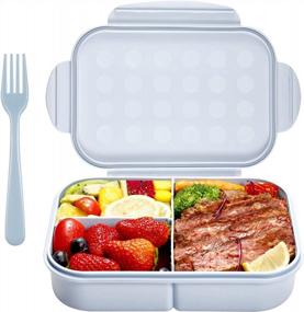 img 4 attached to Leak-Proof Bento Lunch Box With 3 Compartments And Flatware Included For Adults And Kids - Jeopace Blue Bento Boxes, Microwave Safe Lunch Containers