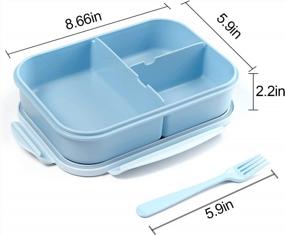 img 3 attached to Leak-Proof Bento Lunch Box With 3 Compartments And Flatware Included For Adults And Kids - Jeopace Blue Bento Boxes, Microwave Safe Lunch Containers