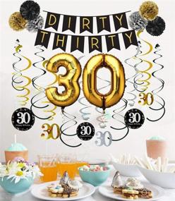 img 1 attached to 🎉 30th Birthday Party Decorations Pack: Dirty Thirty Banner, Glittery Hanging Streamers, Pom Poms, and Balloons for Happy 30 Years Old Celebration