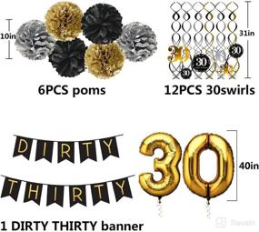 img 3 attached to 🎉 30th Birthday Party Decorations Pack: Dirty Thirty Banner, Glittery Hanging Streamers, Pom Poms, and Balloons for Happy 30 Years Old Celebration