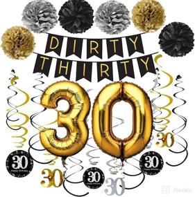 img 4 attached to 🎉 30th Birthday Party Decorations Pack: Dirty Thirty Banner, Glittery Hanging Streamers, Pom Poms, and Balloons for Happy 30 Years Old Celebration