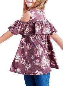 img 1 attached to 🌸 Blibea Casual Floral Shoulder Ruffles Girls' Tops, Tees & Blouses - Fashion for Better Visibility