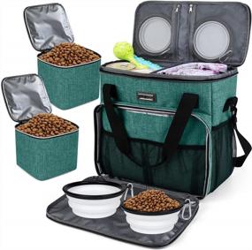 img 4 attached to Green Pet Travel Bag With 2 Food Containers And 3 Collapsible Bowls - Essential Travel Supplies For Dogs And Pets By BAGLHER