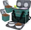 green pet travel bag with 2 food containers and 3 collapsible bowls - essential travel supplies for dogs and pets by baglher logo