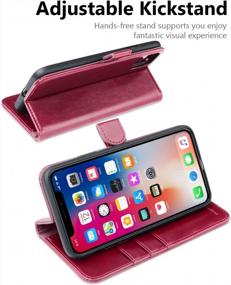 img 2 attached to Кожаный чехол-кошелек для IPhone 11 Pro 5,8 дюйма — подставка, держатели карт, внутренняя оболочка из ТПУ — бордовый