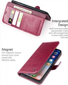 img 1 attached to Кожаный чехол-кошелек для IPhone 11 Pro 5,8 дюйма — подставка, держатели карт, внутренняя оболочка из ТПУ — бордовый