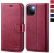 leather wallet case for iphone 11 pro 5.8 inch - kickstand, card holders, tpu inner shell - burgundy logo