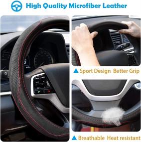 img 3 attached to 🚗 Ylife Microfiber Leather Car Steering Wheel Cover - Universal 15 inch Breathable Anti Slip Auto Steering Wheel Covers (Black and Red)