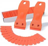 foshio set of 2 orange plastic razor blade scrapers with 100 plastic blades - ideal for gasket, sticker, and adhesive removal on windows and glass surfaces логотип