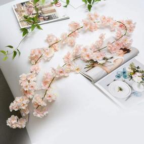 img 1 attached to 3Pcs Pink Artificial Cherry Blossom Garland For Home Wedding Party Decor - 17.7 Ft Total Length