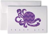 🐙 48 chevron baby thank you note cards & envelopes - purple octopus design logo