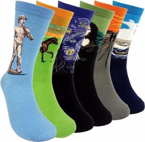 img 4 attached to HSELL Cotton Crew Socks With Fun And Colorful Famous Painting Art Prints For Men - Crazy Patterned Dress Socks