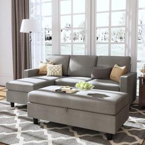 img 2 attached to Преобразуйте свое жилое пространство с HONBAY серого секционного дивана и пуфа - модульного набора Ш-образного дивана, идеально подходящего для левых или правых площадей!