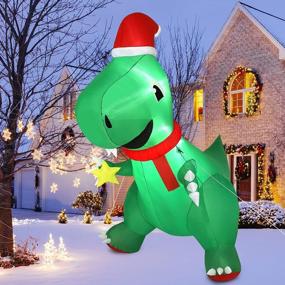 img 4 attached to Green Luxspire Inflatable Dinosaur With Christmas Hat And LED Lights - Perfect Indoor/Outdoor Decoration For Holiday Parties And Celebrations