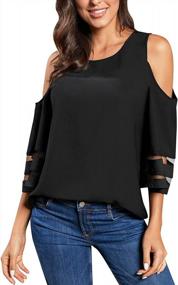 img 2 attached to Потрясающая женская блуза с открытыми плечами и сетчатыми рукавами от LookbookStore