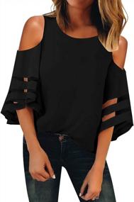 img 4 attached to Потрясающая женская блуза с открытыми плечами и сетчатыми рукавами от LookbookStore