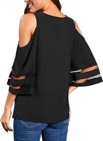 img 3 attached to Потрясающая женская блуза с открытыми плечами и сетчатыми рукавами от LookbookStore