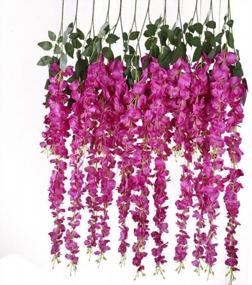 img 4 attached to 6Pcs Artificial Silk Wisteria Hanging Flowers Vine Rattan Garland Fake Flower Wedding Decorations Home Garden Outdoor Ceremony Floral Decor 3.18 Feet Rose Red-2