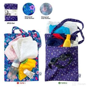 img 2 attached to 🌸 FLOCK THREE 2pcs Wet Dry Bag- Waterproof Tote for Reusable Wet Clothes, Baby Diapers, Stroller, Swimsuit & Travel- Small & Larger Sizes- Electronics and Toiletries Pouch- Flower Design