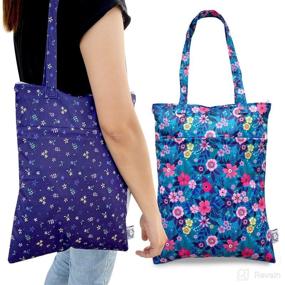 img 4 attached to 🌸 FLOCK THREE 2pcs Wet Dry Bag- Waterproof Tote for Reusable Wet Clothes, Baby Diapers, Stroller, Swimsuit & Travel- Small & Larger Sizes- Electronics and Toiletries Pouch- Flower Design