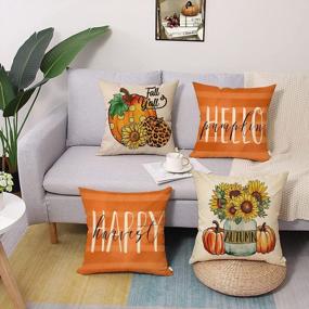 img 1 attached to Autumn Decorative Throw Pillow Cover Set Of 4: Hello Pumpkin Sunflower Stripe Polka Dot Leopard Style For Happy Harvest Porch Patio Home Decor - 18 X 18 Inches