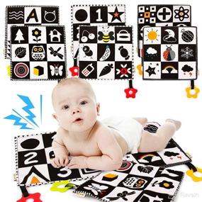 img 4 attached to 🖤 High Contrast Tummy Time Play Mat with Teether: Pack of 3 Black and White Toys for 0+ Infant Sensory Learning