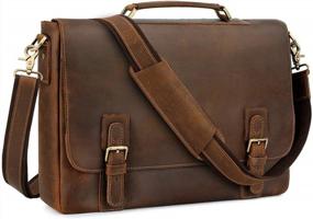 img 4 attached to Kattee Men'S Leather Satchel Briefcase, 15.6" Laptop Messenger Shoulder Bag Tote