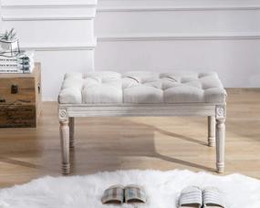 img 4 attached to Kmax Tufted Entryway Bench, Upholstered Rustic Ottoman Bench, 31.5" X 15.75" X 15.7" Beige