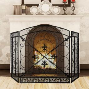 img 4 attached to WICHEMI 3 Panel Fireplace Screen - 52.4 X 31 Inch Wrought Iron Fireguard With Baby Safety Fence And Spark Guard Cover (Style 3)