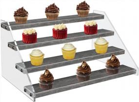 img 3 attached to Rustic Gray Homode Wooden Display Stand: 4 Tier Cupcake Stand, Table Display Shelf For Craft Shows, Acrylic Step Risers For Collectibles, Pop Figures, And Perfume Organizer