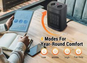 img 3 attached to 🔥 Indoor Portable Space Heater, 1500W with Thermostat, PTC Ceramic Fast Heating Room Heater with Heating and Fan Modes - Ideal for Bedroom, Office, and Indoor Use
