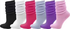 img 4 attached to Soft Knee High Slouch Socks For Women - Pack Of 6 Pairs, Extra Long Scrunchy Design