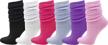 soft knee high slouch socks for women - pack of 6 pairs, extra long scrunchy design logo
