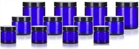 img 4 attached to Cobalt Blue Glass Jar Starter Kit: 12 Piece Set Including 1 Oz, 2 Oz, And 4 Oz Jars With Spatulas