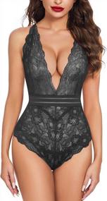 img 4 attached to Wearella Deep V Lace Teddy Bodysuit With Snap Crotch For Women Babydoll Lingerie