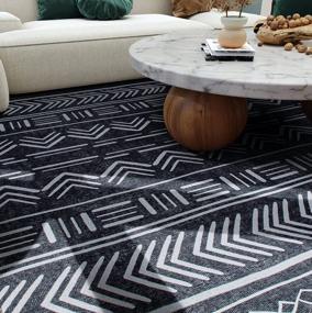 img 4 attached to Dark Gray 5'X7' Eco Friendly Recycled Machine Washable Contemporary Geometric Bohemian Stain Resistant Flat Weave Area Rug