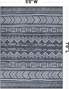 img 3 attached to Dark Gray 5'X7' Eco Friendly Recycled Machine Washable Contemporary Geometric Bohemian Stain Resistant Flat Weave Area Rug