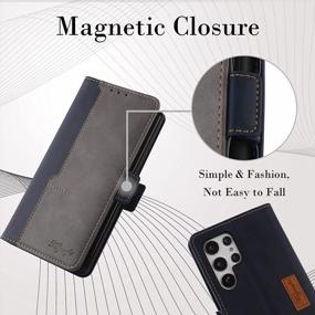 img 3 attached to Leather Wallet Case For Samsung Galaxy S22 Ultra - Hard Back Slim Fit Thin Protective Shockproof Cover With Magnetic Closure, Blue