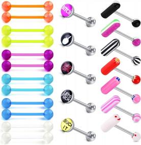 img 2 attached to Flexible 16Mm Tongue Rings For Women: Stainless Steel And Acrylic Straight Retainer Piercing Jewelry For Tongue And Nipple
